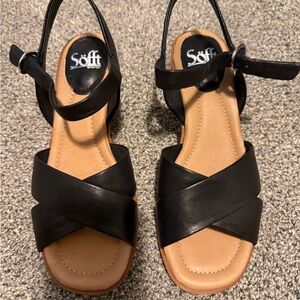 Sofft Black Leather Crisscross Sandals with Ankle Strap